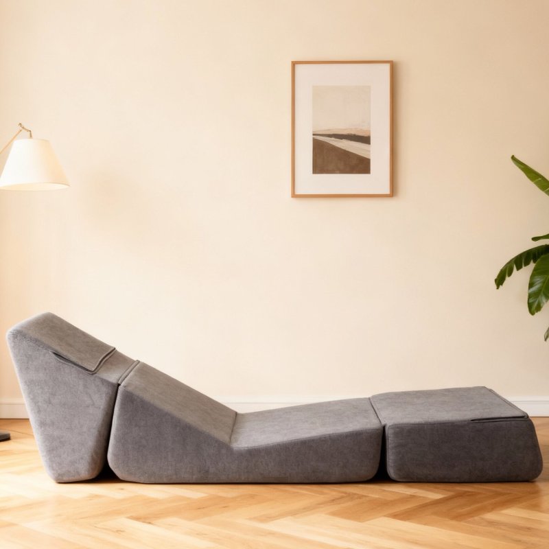 Kleine Vouwbare Sofa Bed – Slaapbank – Vouwbed – Chaise Longue – Slaapstoel – Vintage Grijs – Fluweel Bekleding – Veerkrachtig Schuim
