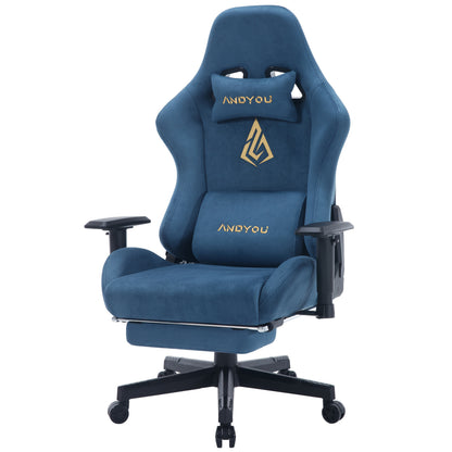 Ergonomic Gaming Chair with Footrest & Lumbar Support - Adjustable Height, 360° Swivel, Manual Recline Handle, Thickened PU Cushioned Seat & Backrest, Breathable Mesh-like Open Back Design, Heavy-Duty Metal Frame - Racing St