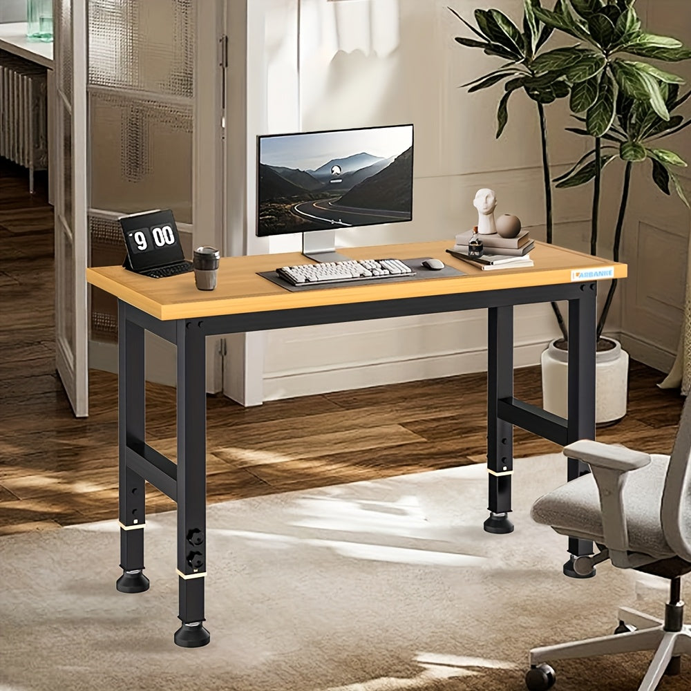 Houten Werkbank – Werktafel – Klusbank – Werkplek – Tafel Met Verstelling – In hoogte verstelbaar 85-105 cm – 900 kg Draagvermogen Met Wielen En Voetsteun