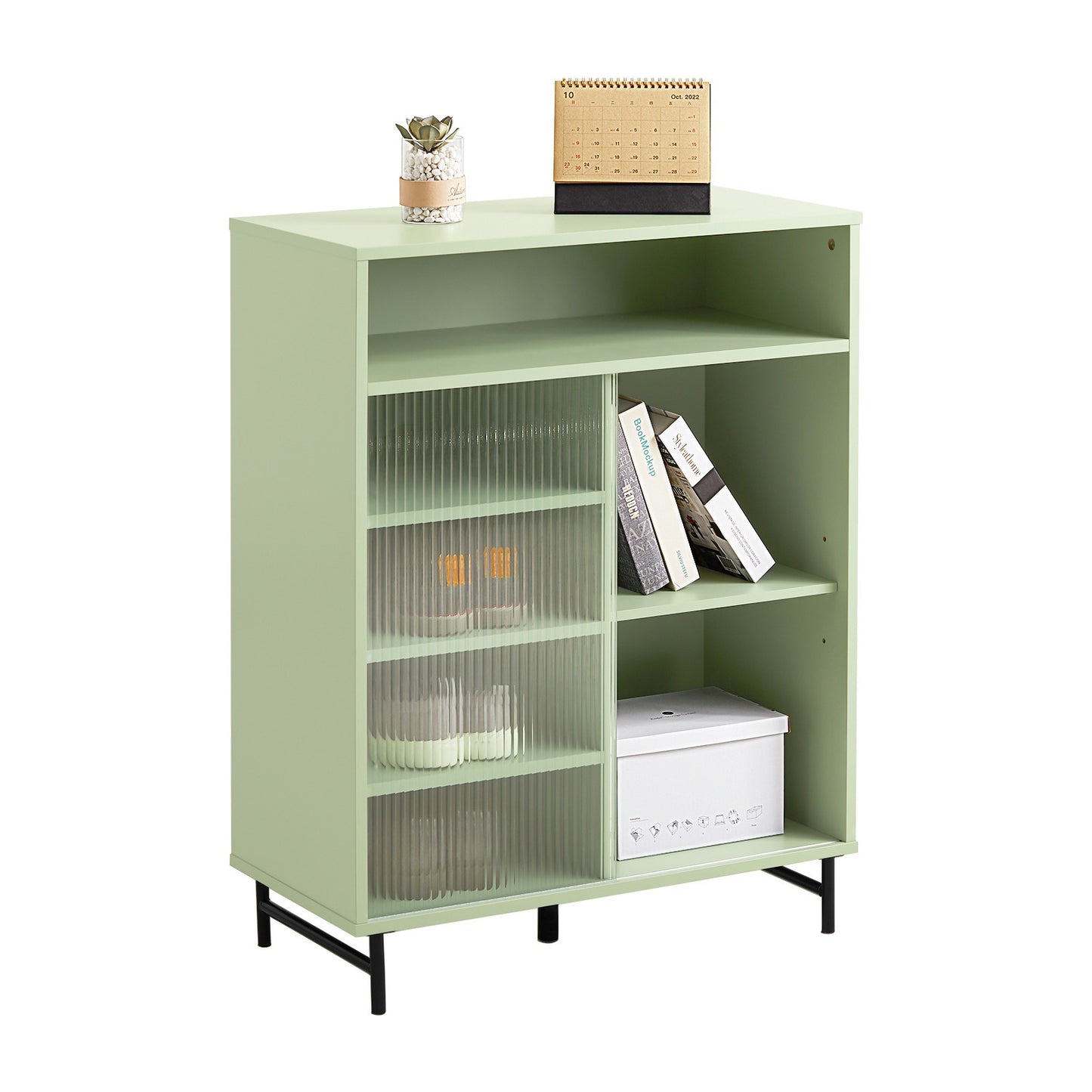 Kledingkast – Garderobekast – Opbergkast – Vitrinekast – Schuifdeurkast – Schuifdeuren – Verstelbare Legplank – Hoogwaardig MDF en Glas – 70 x 33 x 90 cm
