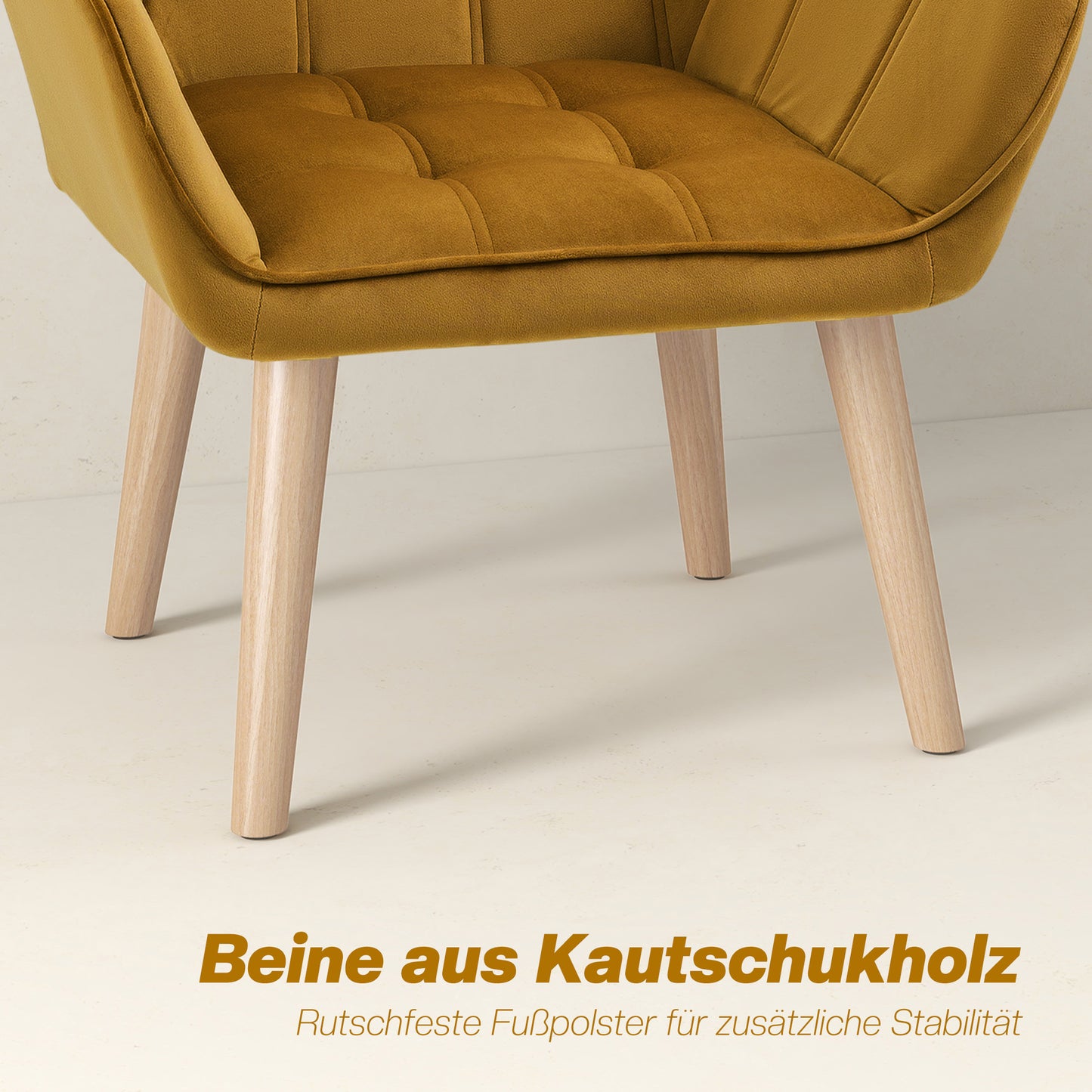 Fauteuil – Accentstoel – Scandinavische Stoel – Loungestoel – Armstoel – Fluweelstof – Rubberhout Poten – Geschikt Tot 120 Kg – Geel