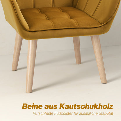 Fauteuil – Accentstoel – Scandinavische Stoel – Loungestoel – Armstoel – Fluweelstof – Rubberhout Poten – Geschikt Tot 120 Kg – Geel