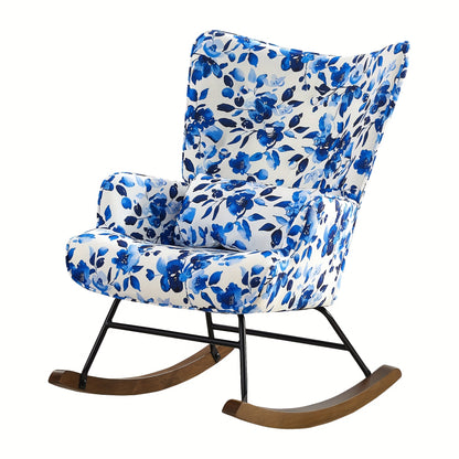 Schommelstoel – Schommelstoel Buiten – Tuinstoel – Loungestoel – Relaxstoel – Blauwe Bloemenprint – Met Stevig Metalen Frame – Houten Schommelbasis Met Comfortabel Kussen