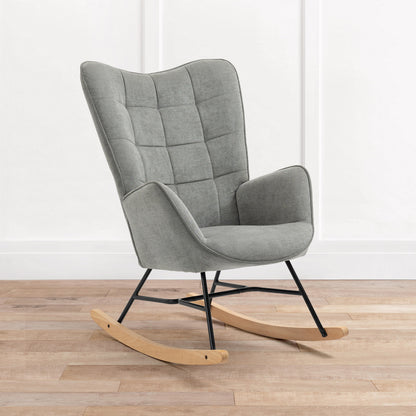 Schommelstoel – Schommelstoel Stoel Relaxstoel Rocking Chair – Grijs – Scandinavisch Design – Beukenhout Frame – Metaal – 66x84x97 cm – Comfortabele Hoogwaardige Schuimvulling