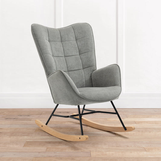 Schommelstoel – Schommelstoel Stoel Relaxstoel Rocking Chair – Grijs – Scandinavisch Design – Beukenhout Frame – Metaal – 66x84x97 cm – Comfortabele Hoogwaardige Schuimvulling