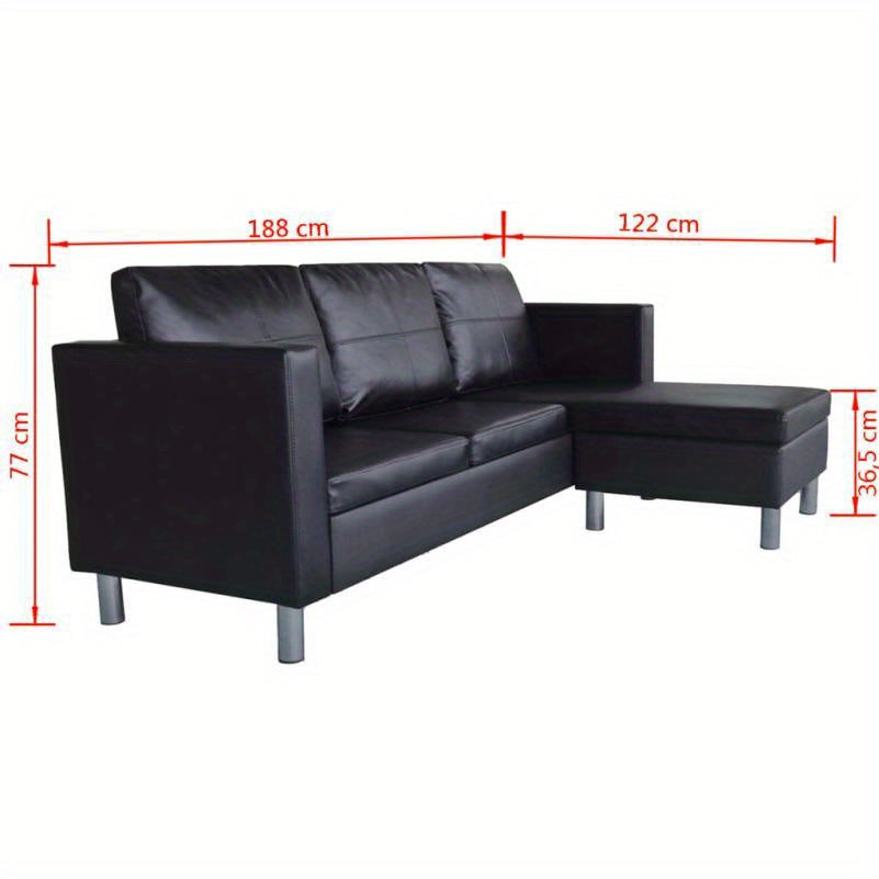 Bankstel – 3-zitsbank – Zitbank – Sofa – Bank – Zwart – Synthetisch Leer – Modern Design – Comfortabele Foamvulling