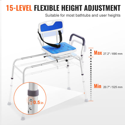 Douchekruk – Douchezitje – Badkruk – Badstoel – Badtransferbank – 360° Draaibare Zitting – Verstelbare Hoogte 52,5-69 cm – Draagvermogen 180 kg – Antislip Pootjes – Zijwaartse Schuiffunctie