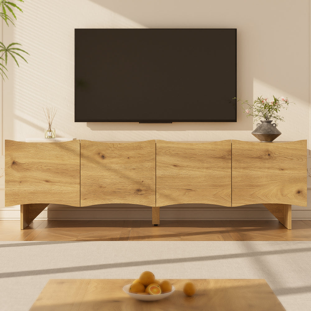 Tv-kast – Tv-meubel – Mediaconsole – Opbergkast – Entertainmentmeubel – Natuurlijke Kleur – 155 cm Breed – Modern Gegolfd Design