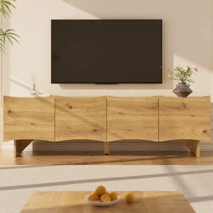 Tv-kast – Tv-meubel – Mediaconsole – Opbergkast – Entertainmentmeubel – Natuurlijke Kleur – 155 cm Breed – Modern Gegolfd Design