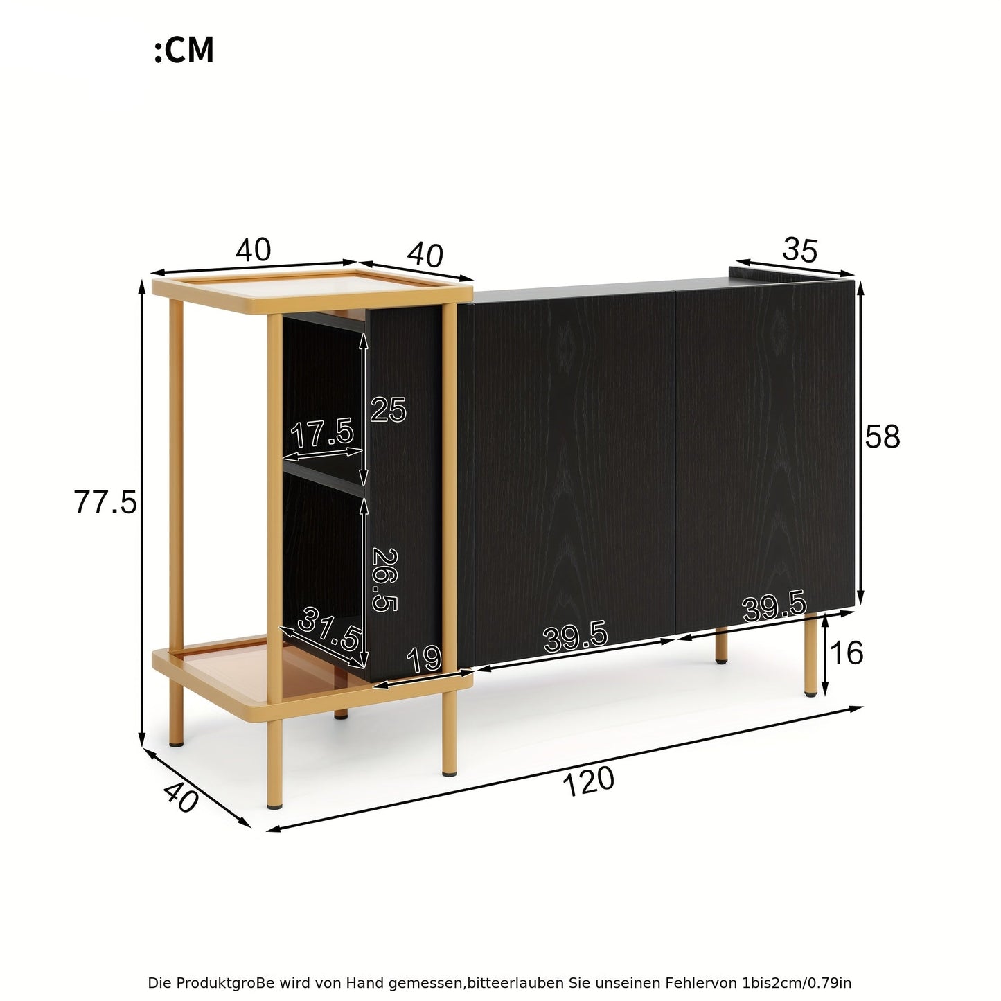 Sideboard – Dressoir – Opbergkast – Kast – Kasten – Zwart – Bamboe – 120x40x77,5 cm – Modern – Ruime Opbergruimte