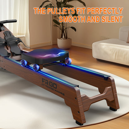 Houten Roeimachine – Waterroeier – Fitnessapparaat – Thuis Gym – Roeitrainer – 90° Upright Tank – Draadloze Monitor – Max Hoogte 200cm – Zwarte Kleur