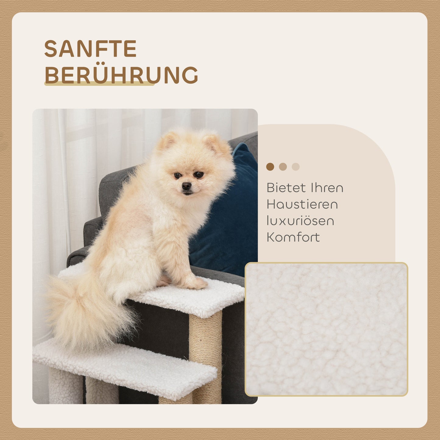 Kattentrap – Kattenladder – Huisdierentrap – Huisdierladder – Krabpaal – Pluche Bekleding – Compact 60x40x64 cm – Geschikt Voor Katten Tot 5 Kg