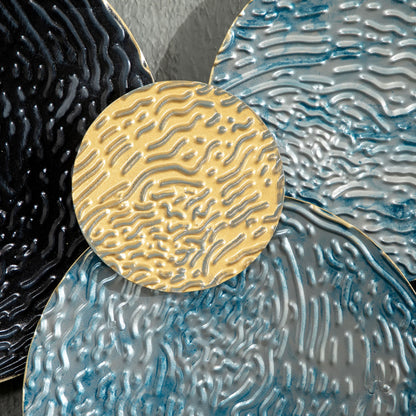 3D Wall Decoration with Circles, 121 cm x 4 cm x 53 cm, Metal, Blue + Black