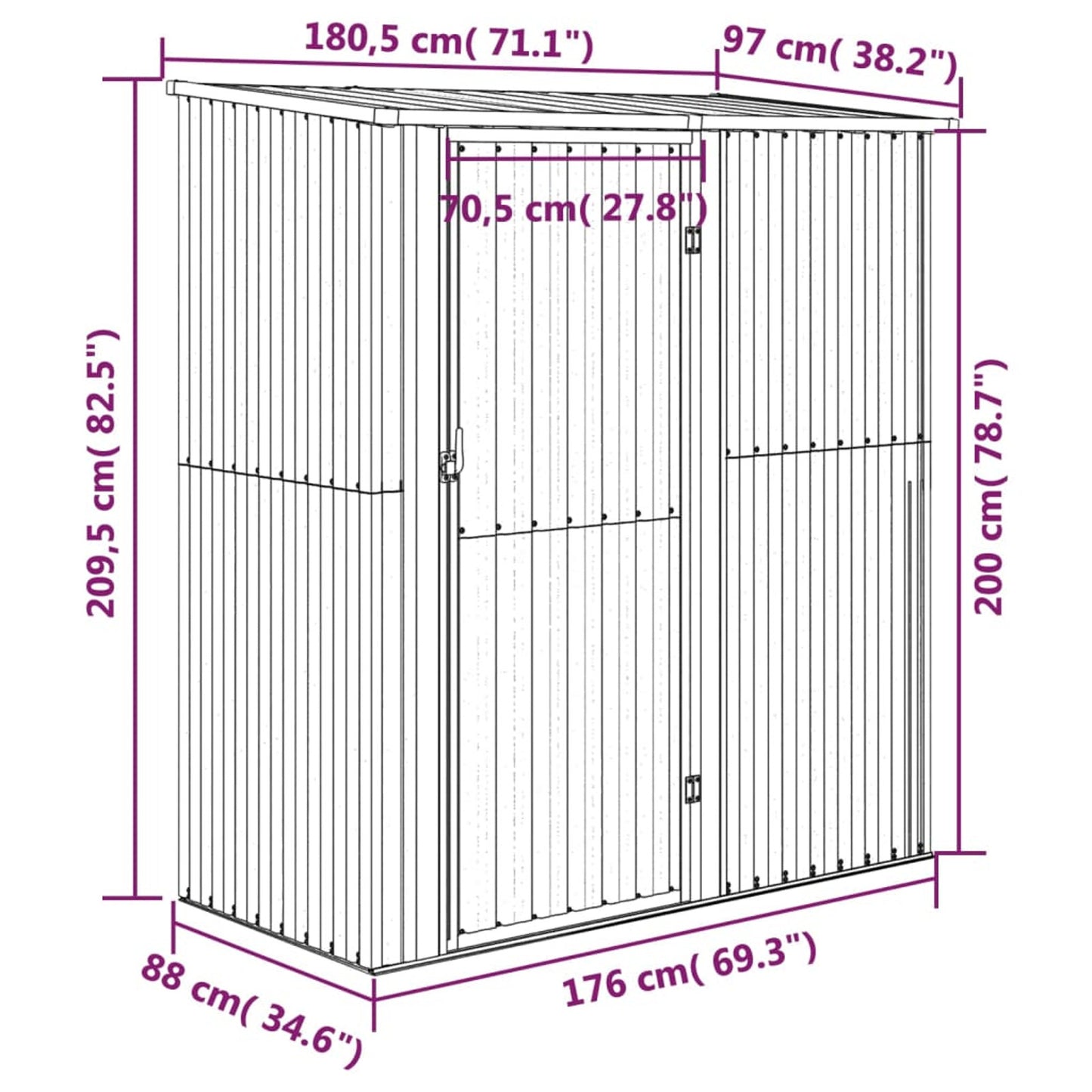 Tuinhuisje – Tuinschuur – Berging – Tuinopslag – Schuur – Gegalvaniseerd Staal – Houtlook – Ruim Formaat 180,5x97x209,5 cm