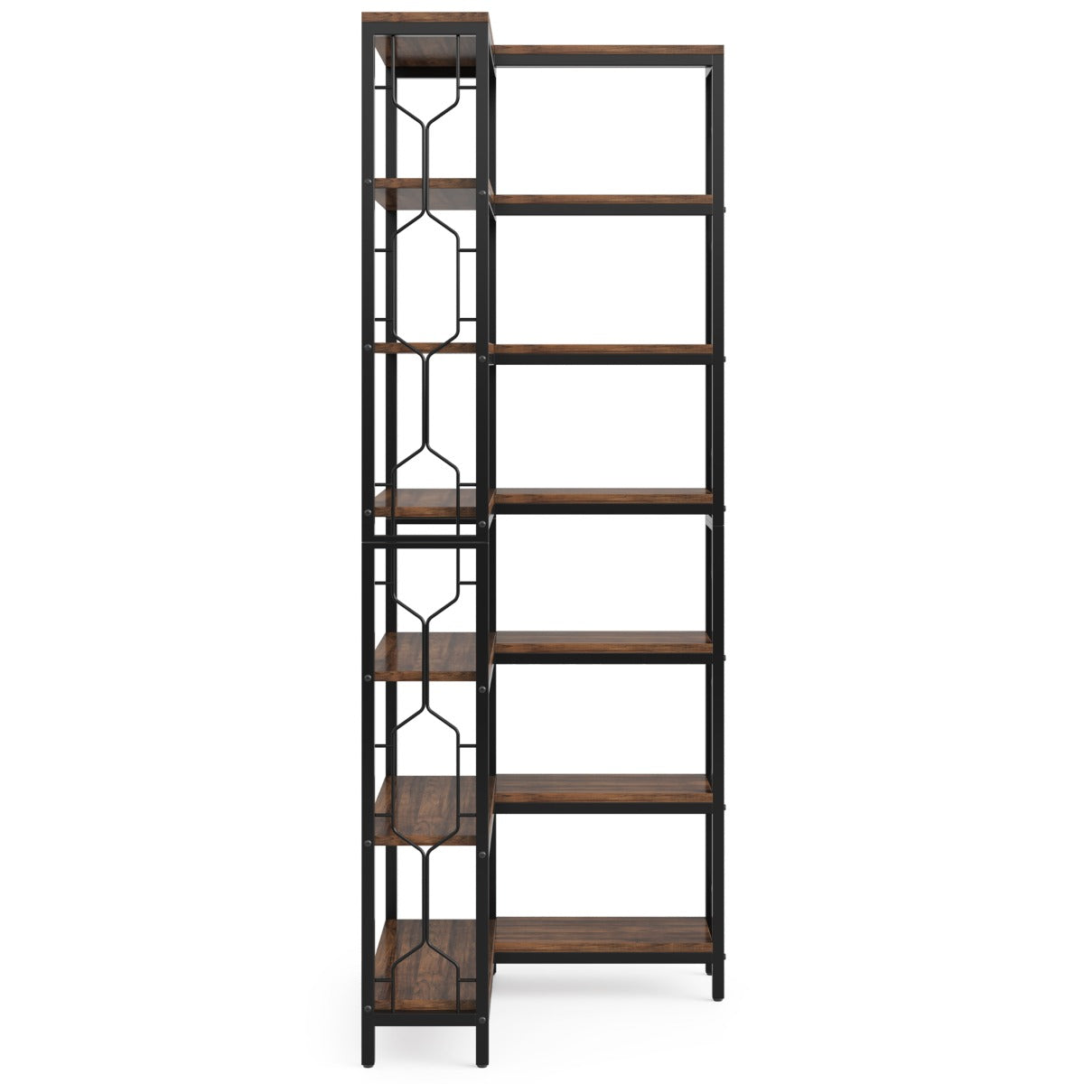 Hoekplank – Hoekrek – Boekenkast – Wandplank – Opbergkast – 7 Schappen – Hardhouten Frame Met Metalen Accenten – Eenvoudige Montage
