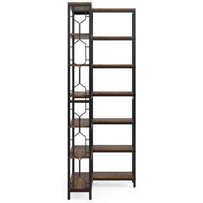 Hoekplank – Hoekrek – Boekenkast – Wandplank – Opbergkast – 7 Schappen – Hardhouten Frame Met Metalen Accenten – Eenvoudige Montage