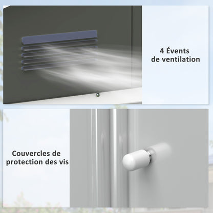 Metalen Tuinschuur – Tuinberging – Tuingereedschap Opslag – Tuinbox – Buitenopslag – 2,1 m² Ruimte – Ventilatie Met 4 Openingen – Dubbele Schuifdeuren Met Slot – Donkergrijs