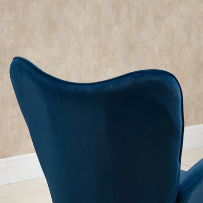 Schommelstoel – Wiegstoel – Relaxstoel – Lounge Stoel – Zitstoel – Velvet Bekleding – Houten Frame – Draaggewicht 150 Kg – Diepblauw Design