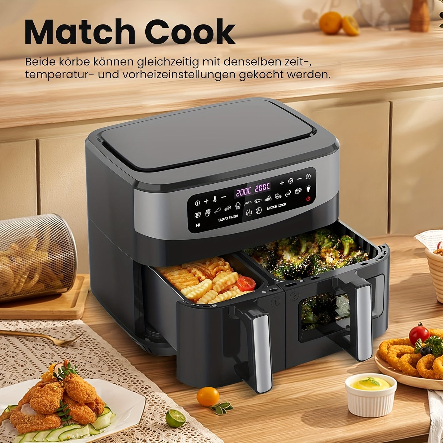 Airfryer – Heteluchtfriteuse – Friteuse – Air fryer – Digitale Friteuse – 10 Liter Dual Zone – 2600W Met Touchscreen & Kijkvenster