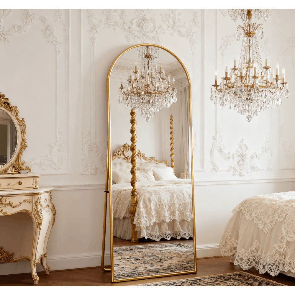 Vloerspiegel – Staande Spiegel – Passpiegel – Wandspiegel – Lengtespiegel – Goud Aluminium Frame – 162 x 53 cm – Gebogen Design