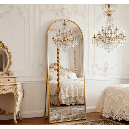Vloerspiegel – Staande Spiegel – Passpiegel – Wandspiegel – Lengtespiegel – Goud Aluminium Frame – 162 x 53 cm – Gebogen Design