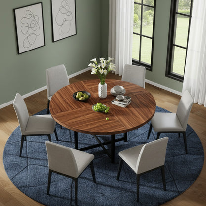 Eettafel – Ronde Tafel – Keukentafel – Dinertafel – Bistrotafel – 120 cm Diameter – Metalen X-Poot – Krasbestendig Blad – Uitbreekbaar – Voor 4-6 Personen
