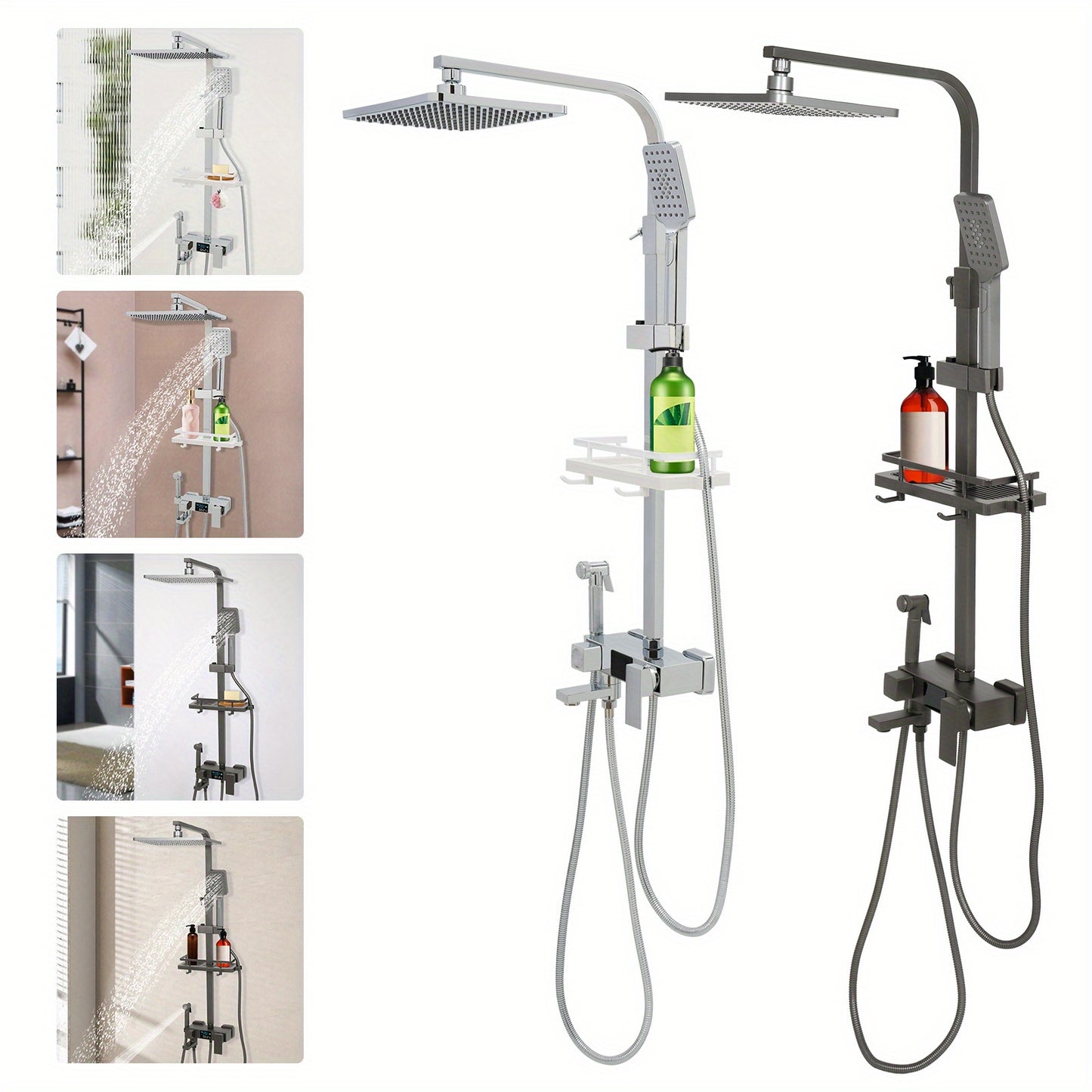 Badkraan – Badkamerkraan – Douchekraan – Mengkraan – Badkraan met Handdouche – 360° Draaibare Hoofddouche – Verstelbare Hoogte 73-116 cm