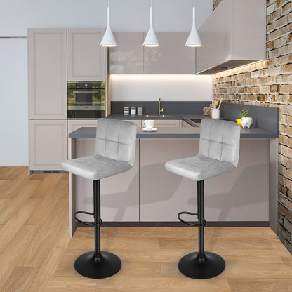 2pcs Heavy-duty Velvet Bar Stools With Footrest, Adjustable Swivel Chairs For 90cm Counters