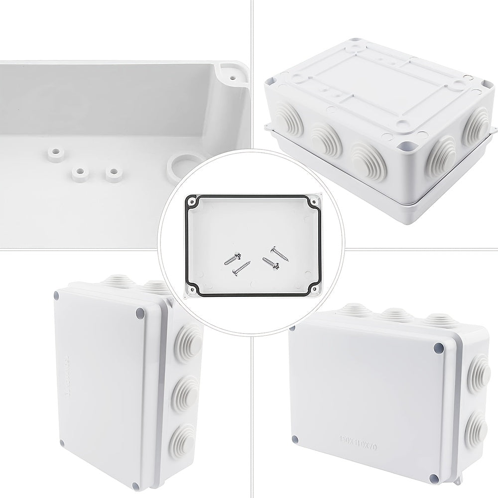 Set van 6 ABS Waterdichte Verdeeldozen – Stofdicht Elektrisch Behuizingsdoosje voor Beveiligingscamera’s en Kabelbescherming – Wit, Diverse Maten (85×85 / 100×100 / 150×110 / 150×150 mm)