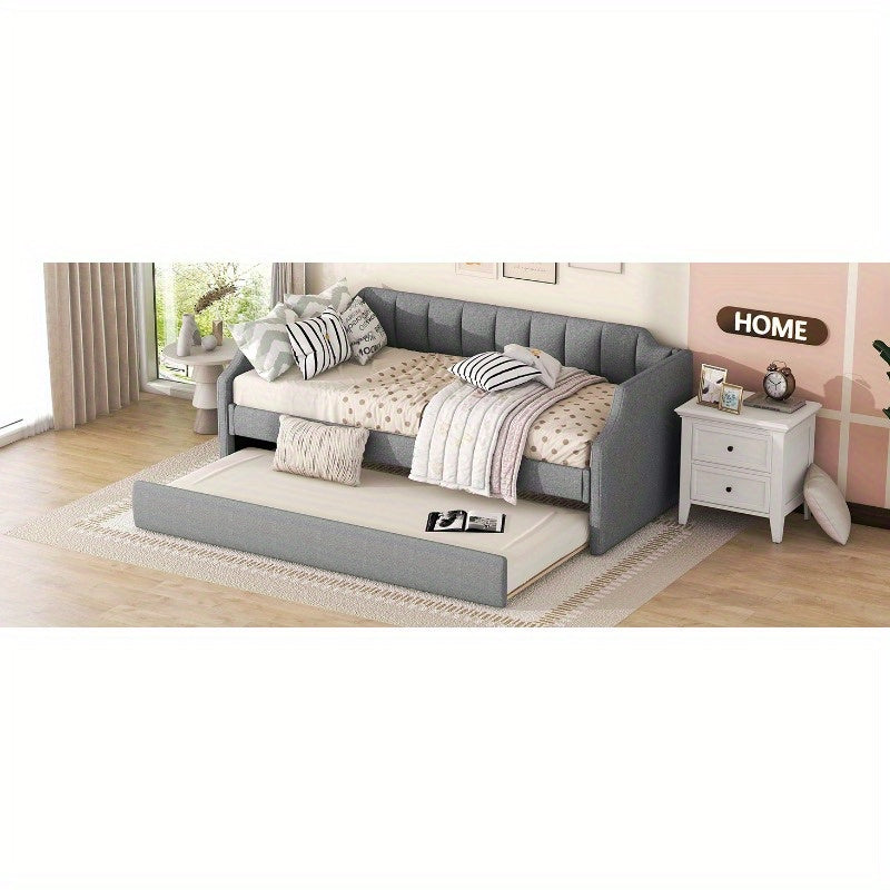 Uitschuifbed – Dagbed – Slaapbank – Eenpersoonsbed – Multifunctioneel Bed – Rollend Frame – Gemakkelijk Montage – Niet-Houten Materiaal – Grijs – Compact Voor Studios