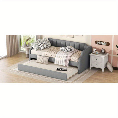 Uitschuifbed – Dagbed – Slaapbank – Eenpersoonsbed – Multifunctioneel Bed – Rollend Frame – Gemakkelijk Montage – Niet-Houten Materiaal – Grijs – Compact Voor Studios