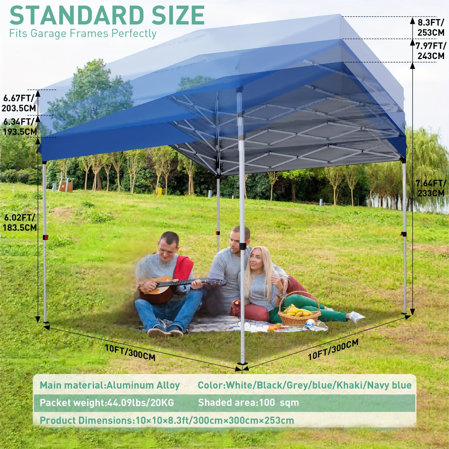 Partytent – Paviljoen – Overkapping – Feesttent – Tuintent – Pop-up – 3,05x3,05 m – UPF 50+ Zonbescherming – Eenvoudig Op te Zetten
