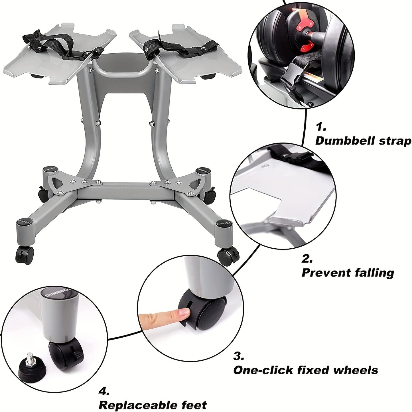 Adjustable Dumbbell Rack with Casters, Maximum Load Capacity 100kg/220 Lbs Dumbbells, Suitable for Home Gym