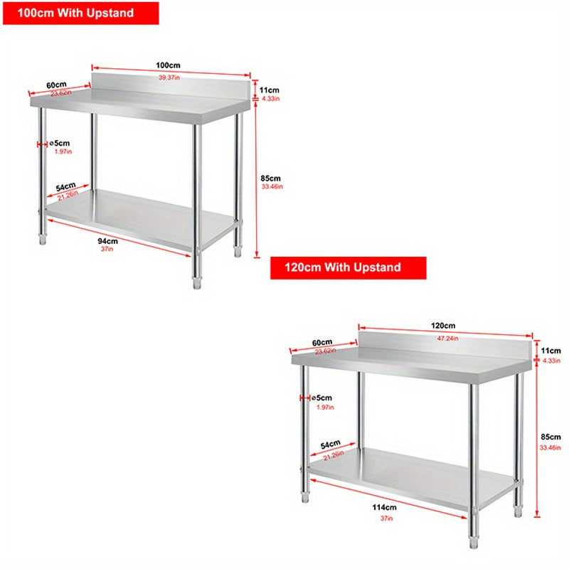 Roestvrijstalen Werkbank – RVS Werktafel – Keukentafel – Voorbereidingstafel – Werkbank Met Opstaande Rand – 120x60x85 cm – Verstelbare Hoogte – Max. Draagvermogen 180 kg