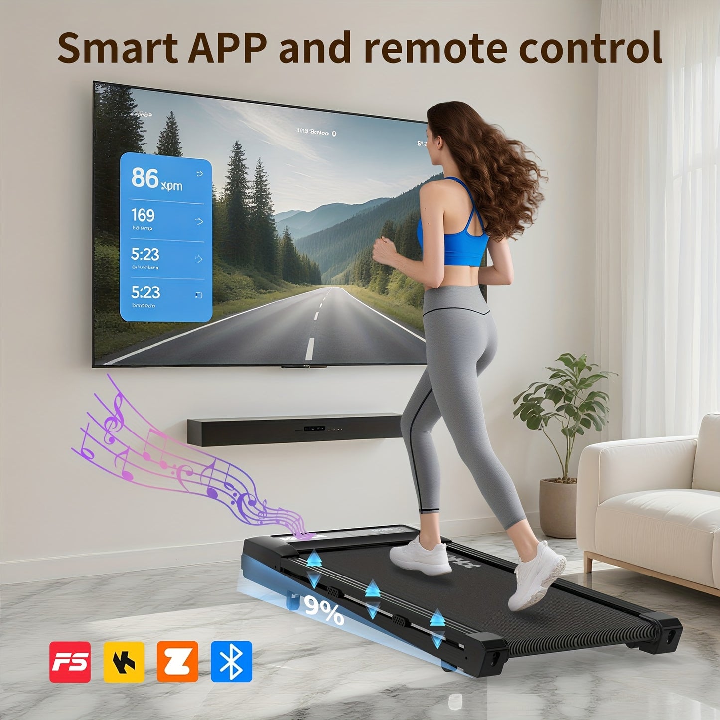 Walking & Running Treadmill with 12% 9-Level Automatic Incline | 100kg Weight Capacity | LED Display | Under-Desk Treadmill with Built-in Speaker | Compact Home Climbing Treadmill Design
