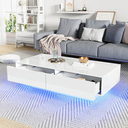 Salontafel – Woonkamertafel – Koffietafel – Bijzettafel – Tafel – Modern Hoogglans Wit – 2 Laden – 115x55x34 cm – Draagkracht 30 kg
