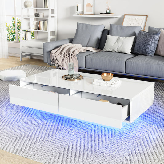 Salontafel – Woonkamertafel – Koffietafel – Bijzettafel – Tafel – Modern Hoogglans Wit – 2 Laden – 115x55x34 cm – Draagkracht 30 kg