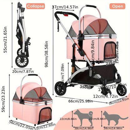 Huisdierenwagen – Hondenbuggy – Kattenwagen – Wandelwagen – Dierenbuggy – 3-in-1 Design – Carbonstalen Frame – Max. Belastbaar 20 kg – Zilverblauw