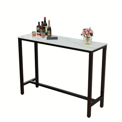 Bartafel – Statafel – Keukentafel – Bistrotafel – Barmeubel – Wit Sintersteen Blad – Zwart Metalen Onderstel – 120x40x105 cm – Duurzaam & Krasbestendig