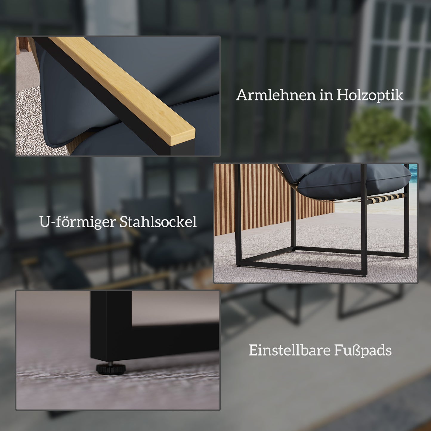 Tuinmeubelen – Tuinset – Loungeset – Balkonmeubels – Buitenmeubelen – 4-Delig – Gepolsterd Met Afneembare Kussens – Stalen Frame – Grijs