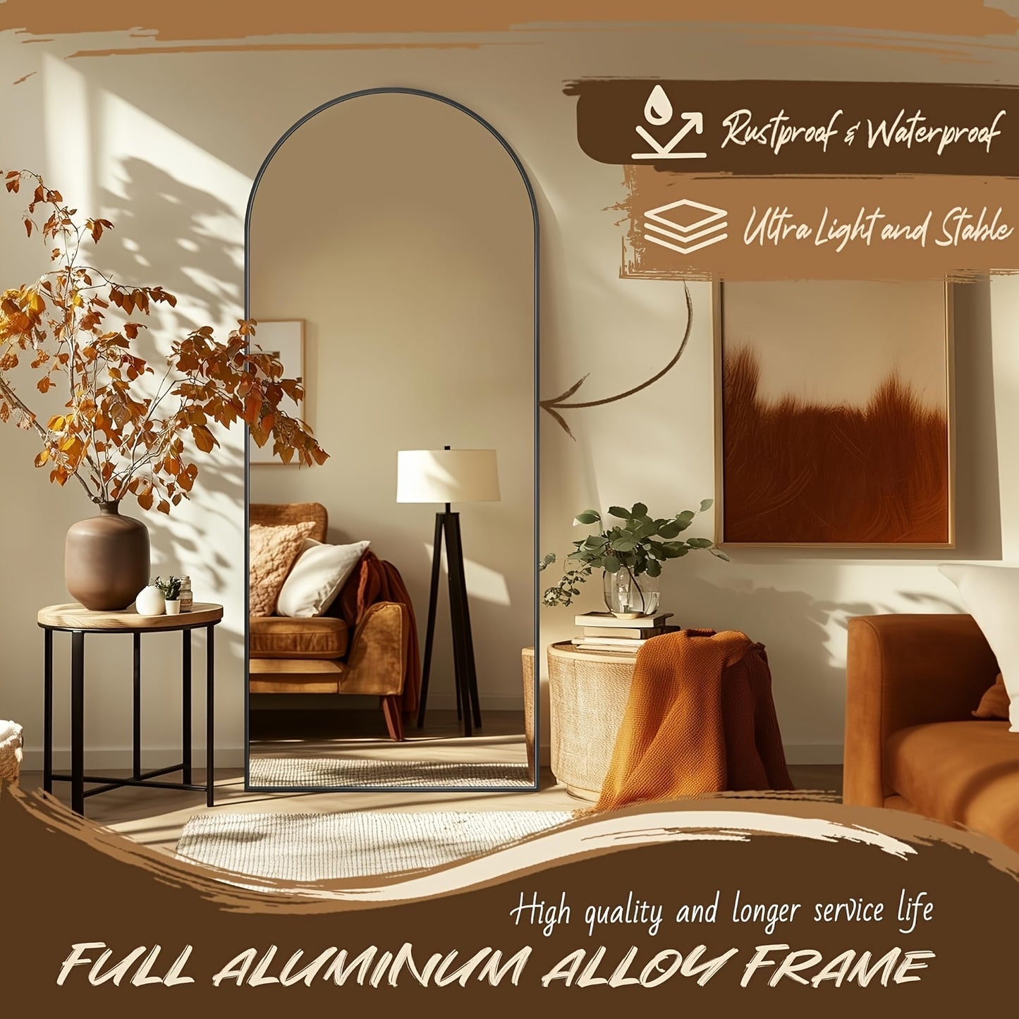 Staande Spiegel – Passpiegel – Spiegelkast – Kleedkamer Spiegel – Vloerspiegel – Roestvrij Staal Frame – Boogvormig Design – 180x81 cm – Vrijstaand – Vintage Style