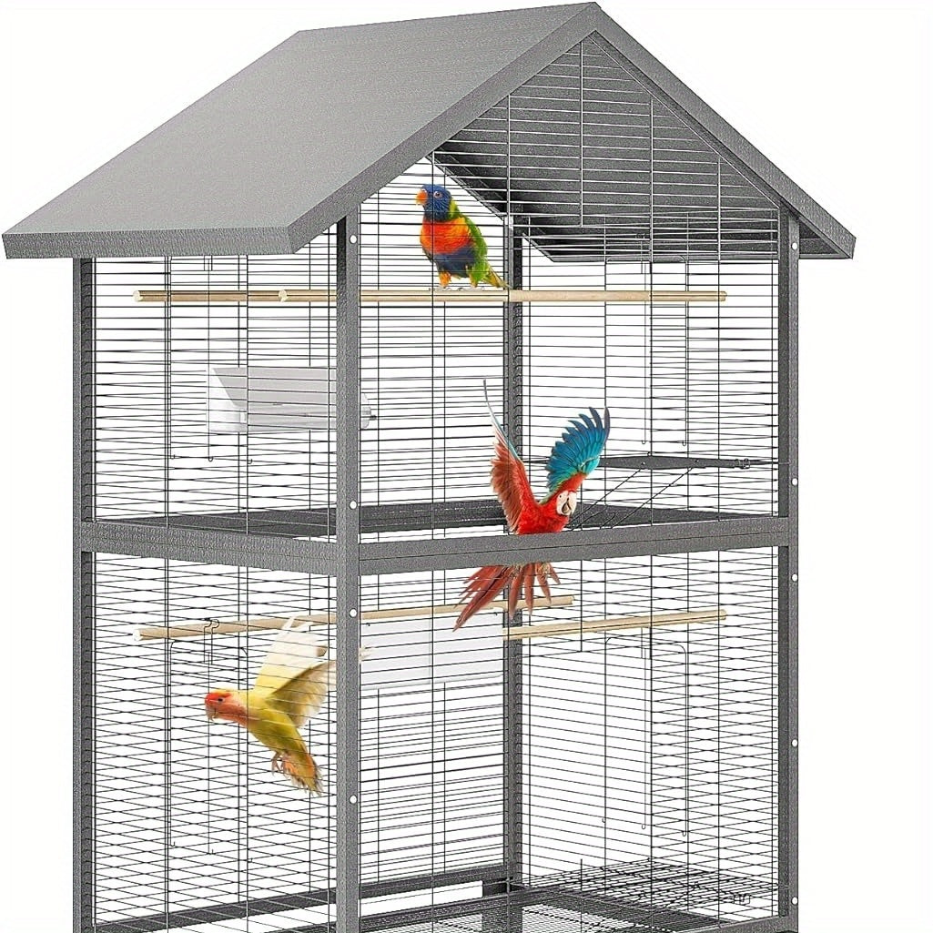XXL Vogelkooi Papegaaien – Grote Vogelkooi – Papegaai Kooi – Vogelkooi Binnen – Vogelkooi Buiten – Extra Ruim – Stabiele Constructie – 2 Deuren & 360° Wielen – Zwart