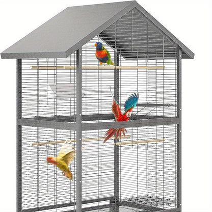 XXL Vogelkooi Papegaaien – Grote Vogelkooi – Papegaai Kooi – Vogelkooi Binnen – Vogelkooi Buiten – Extra Ruim – Stabiele Constructie – 2 Deuren & 360° Wielen – Zwart