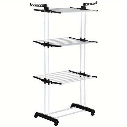 Droogrek – Wasrek – Kledingrek – Uitschuifbaar Rek – Droogtoren – Metallisch – 4-laags Met Wieltjes – Compact 73x45,5x177 cm – Geschikt Voor Binnen En Buiten