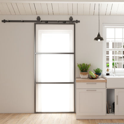 Schuifdeur – Schuifpaneel – Glazen Deur – Raumtebesparende Deur – Interieurdeur – Matglas – Zwart Stalen Frame – Soft-Close Mechanisme – Eenvoudige Montage