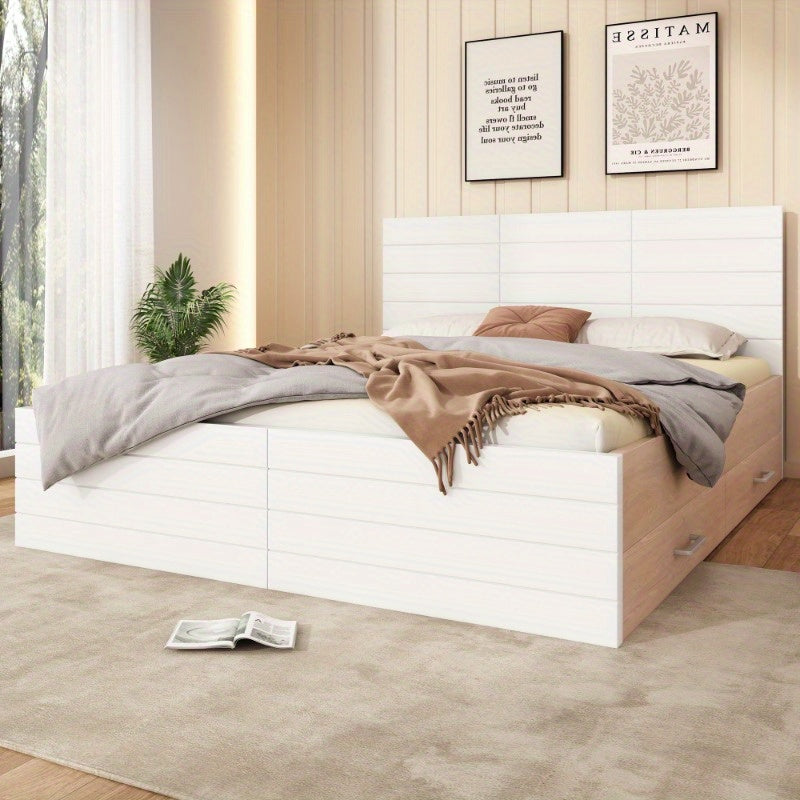 Tweepersoonsbed – Bedframe – Slaapkamermeubel – Opbergbed – Bed met Lade – Modern Design – 180x200 cm – Inclusief Lattenbodem – Eiken Wit