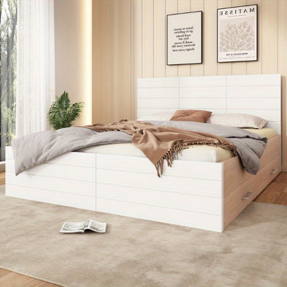 Tweepersoonsbed – Bedframe – Slaapkamermeubel – Opbergbed – Bed met Lade – Modern Design – 180x200 cm – Inclusief Lattenbodem – Eiken Wit