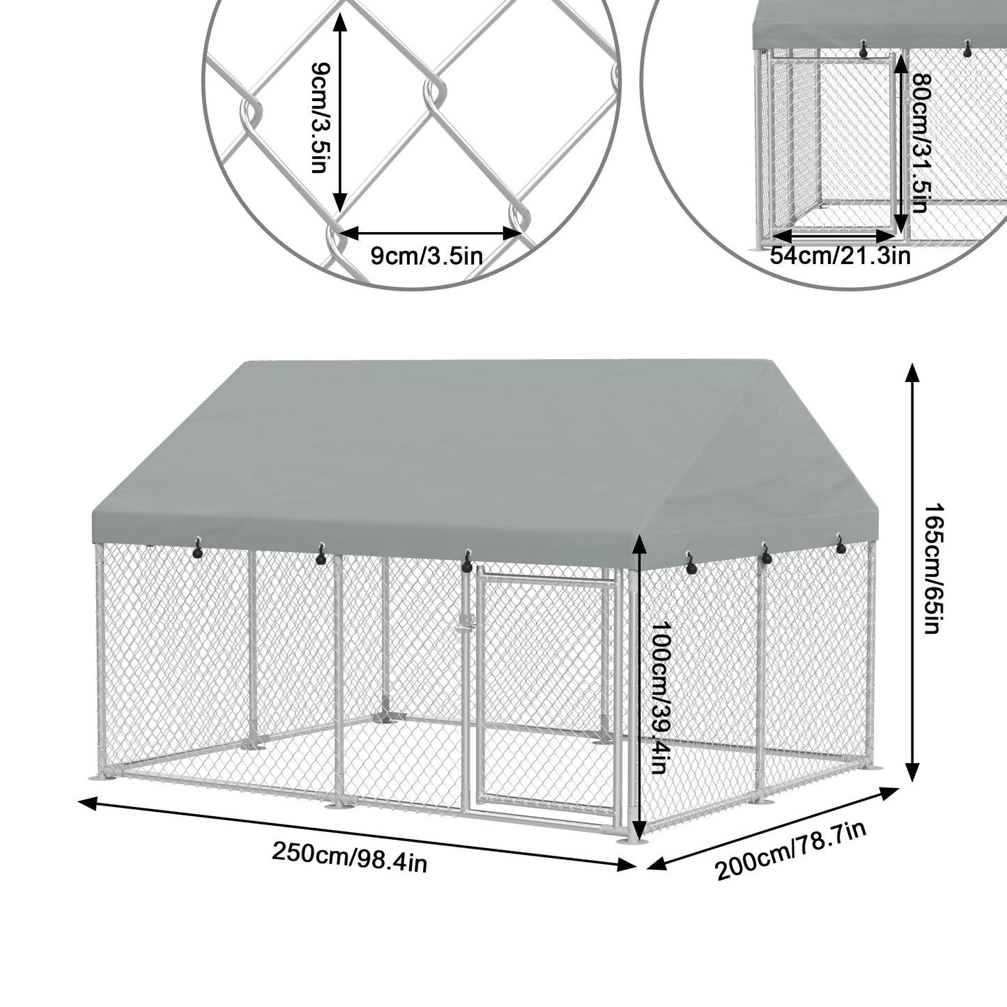 Buitentuinren – Kippenren – Dierenren – Hondenren – Buitenhok – Gegalvaniseerd Stalen Frame – 420D Oxford Stof & Gaas – Afmetingen 2.1x1,85x1,50 m – Sluitbaar Dak – Eenvoudige Montage – Veilig Met Afgeronde Hoeken
