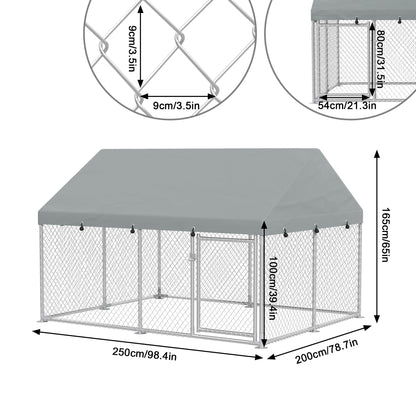 Buitentuinren – Kippenren – Dierenren – Hondenren – Buitenhok – Gegalvaniseerd Stalen Frame – 420D Oxford Stof & Gaas – Afmetingen 2.1x1,85x1,50 m – Sluitbaar Dak – Eenvoudige Montage – Veilig Met Afgeronde Hoeken