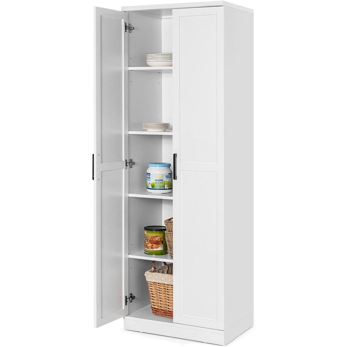 Opbergkast – Keukenkast – Kast Met Deuren – Boekenkast – Stellingkast – Hoog Model – Verstelbare Planken – Anti-Kantel Systeem – Wit – Vrijstaand – MDF & Metaal